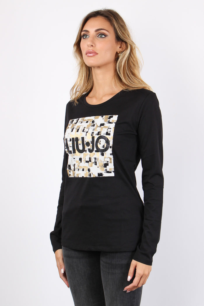 T-shirt Ml Logo Strass Nero/natural-7