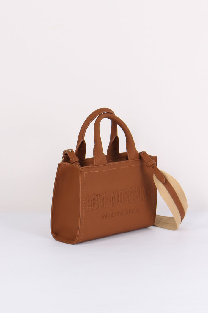 Mini Shopping Rigida Lettering Cuoio-6