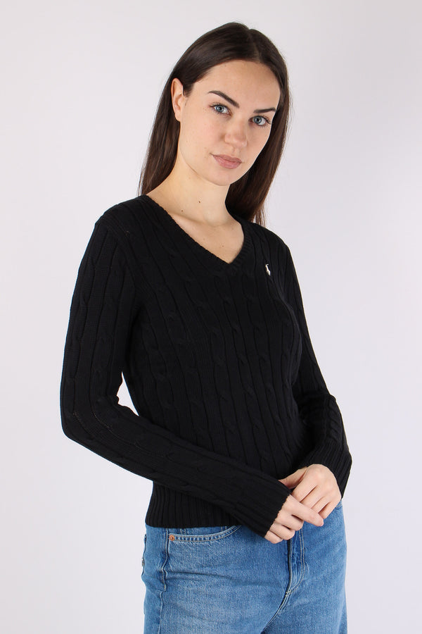 Pullover Trecce Scollo V Polo Black-2