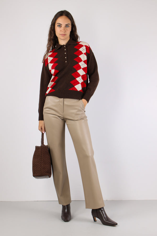Mllsequoia Maglia Quadri Rosso Intarsio-2