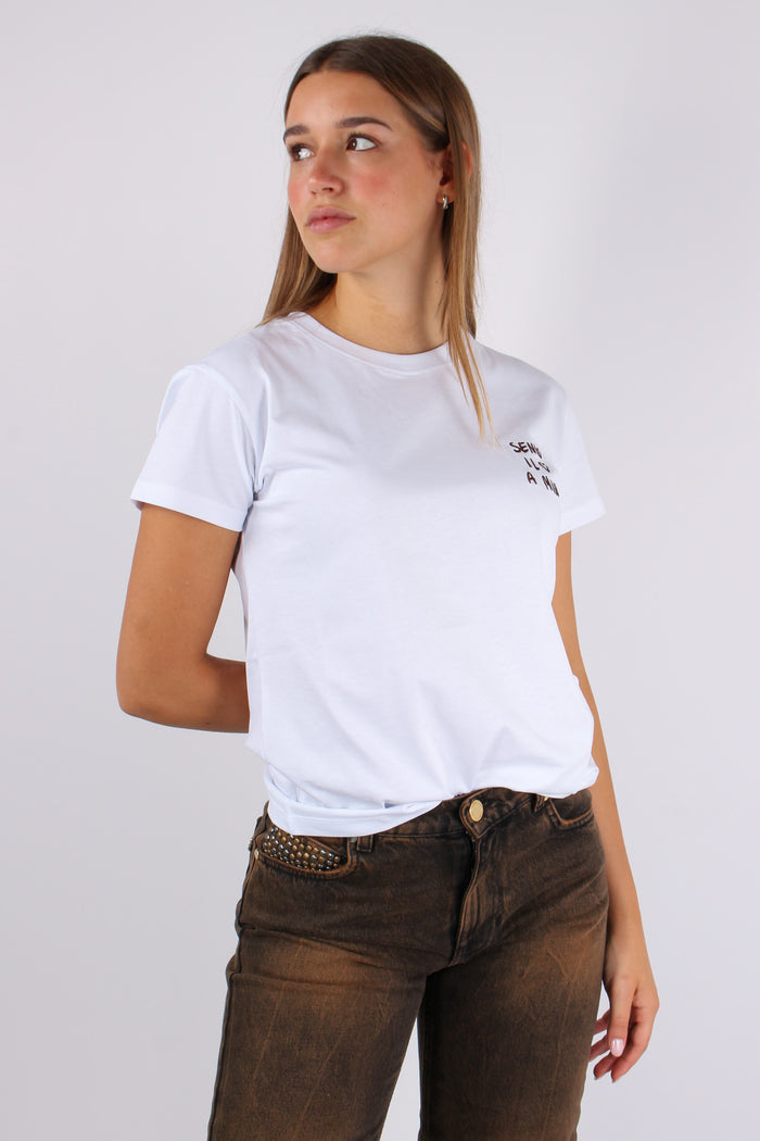 T-shirt Ricamo Sento Il Cuore Bianco-8