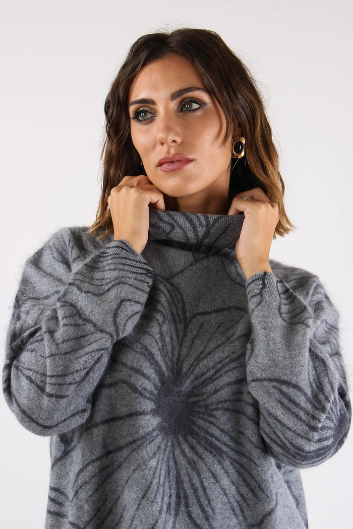 Maglia Collo Alto Floreale Grigio/blu-7