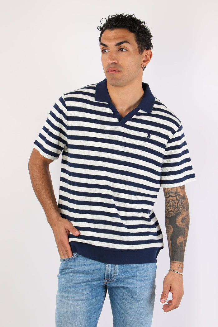 Polo In Maglia Riga Navy/cream