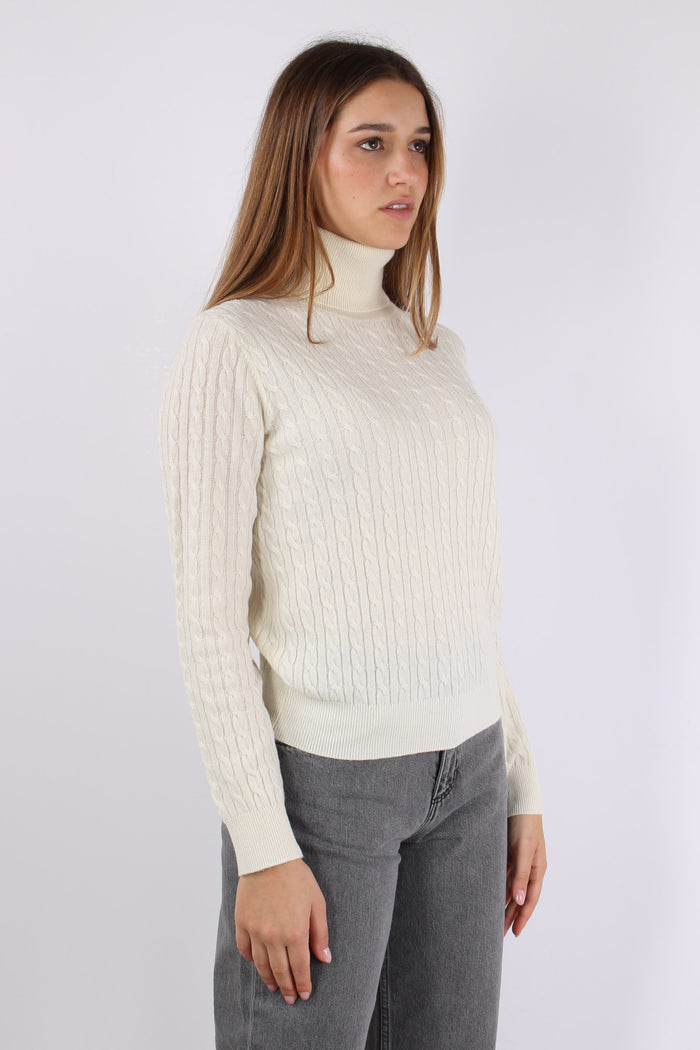 Maglia Collo Alto Trecce Bianco-7