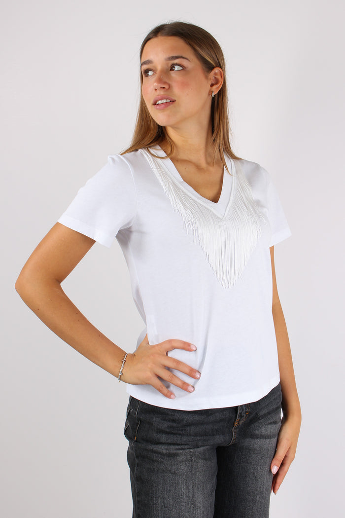 T-shirt V Frange Bianco-7