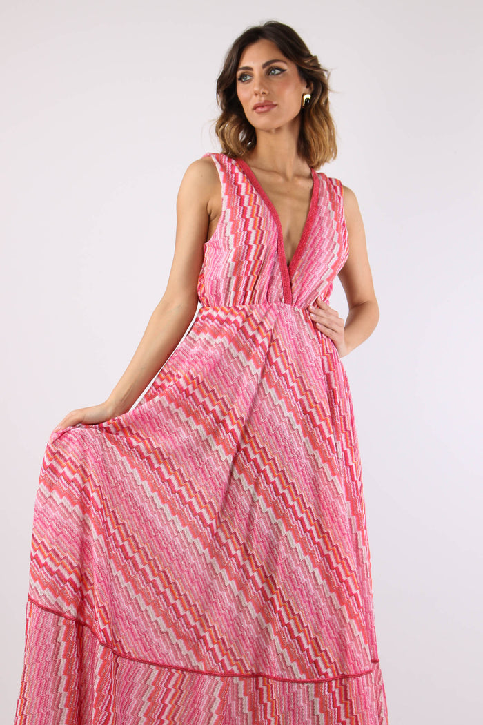 Abito Lungo Jacquard Electric Fuxia-7