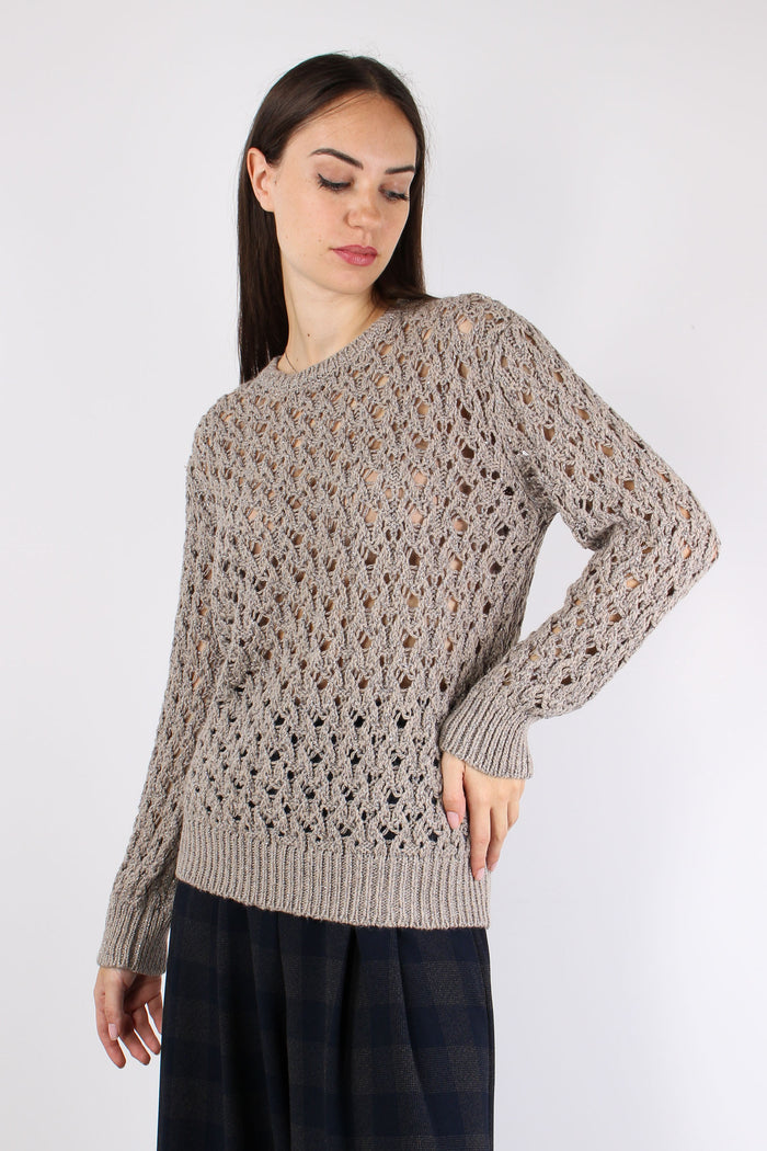 Maglia Traforata Inserto Lurex Tortora-4