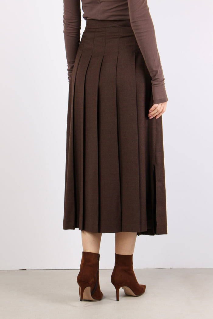 Fastoso Gonna Pieghe Fibbia Cioccolato-4