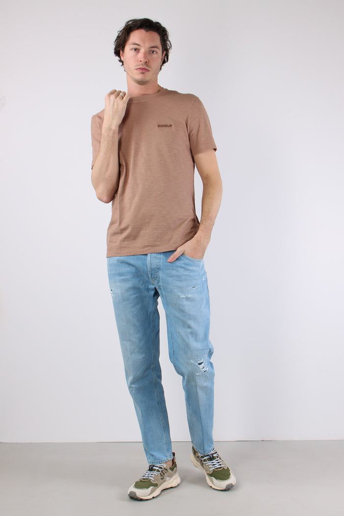 T-shirt Cotone Fiammato Logo Patch Orzo