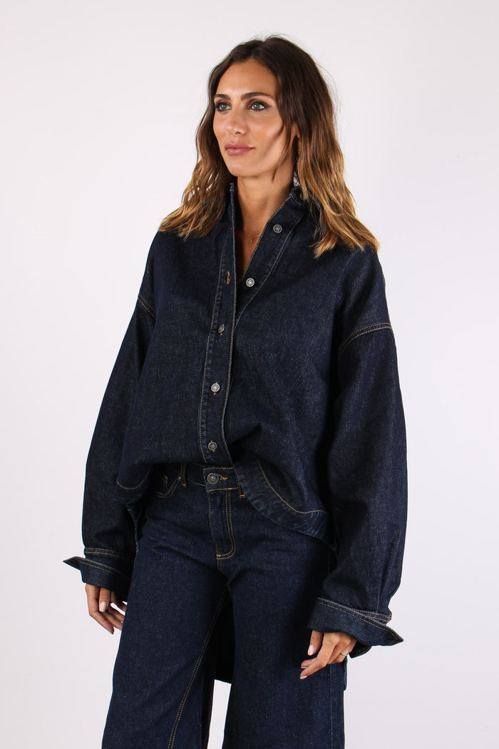 Cassandra Camicia Over Denim Denim Scuro-3