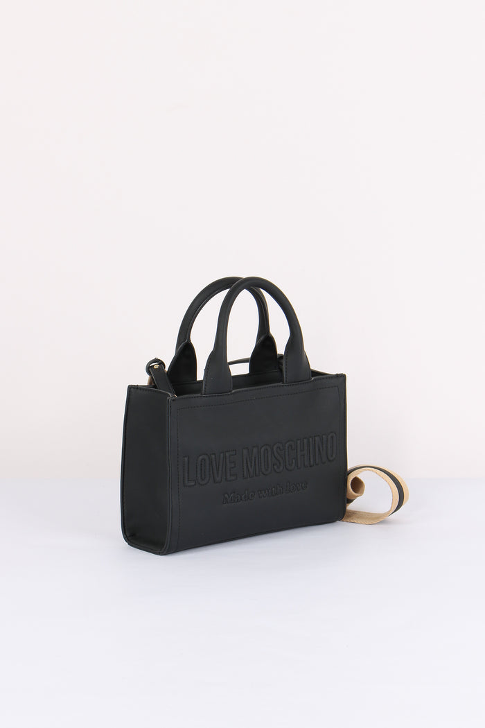 Mini Shopping Effetto Denim Nero-6