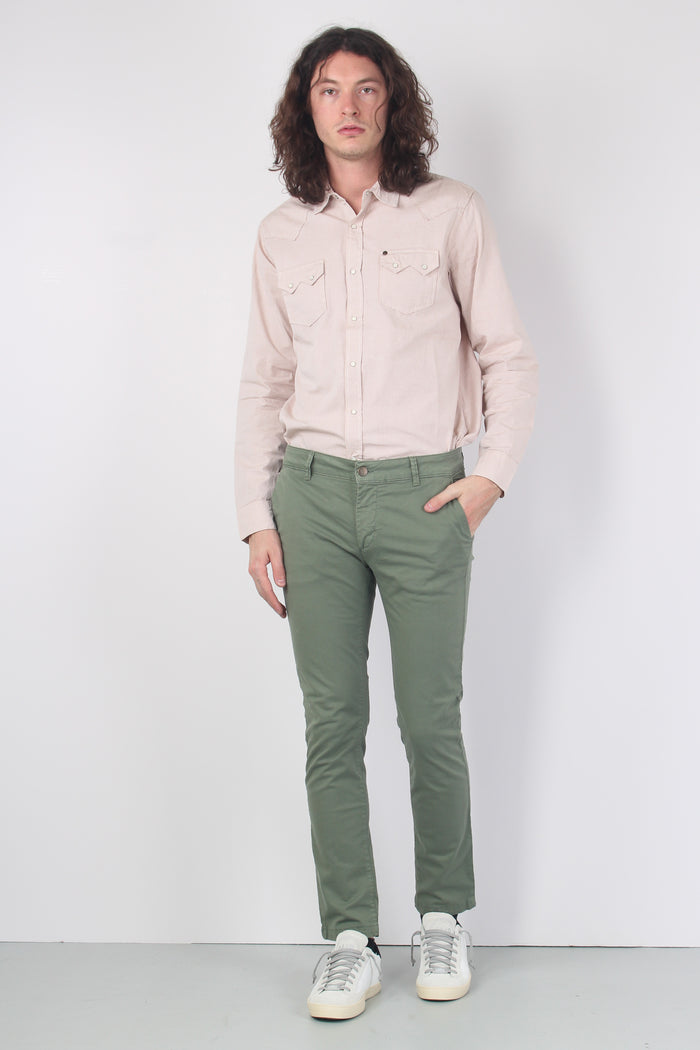 Pantalone Chino Slim Verde Militare-3