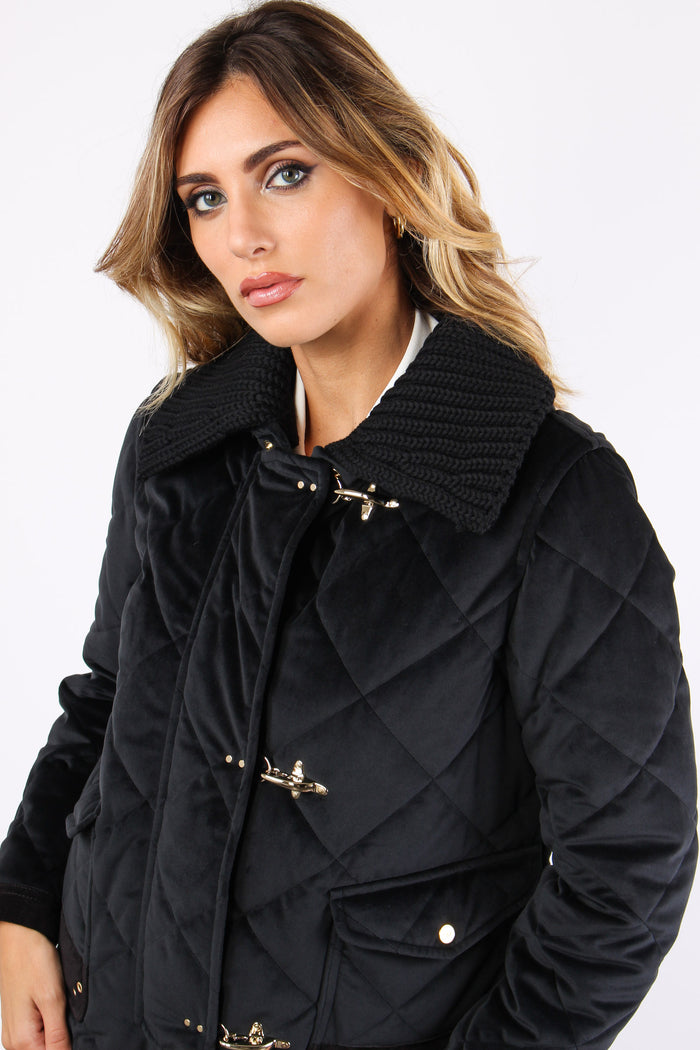 Cappotto Corto Effetto Velluto Nero-7