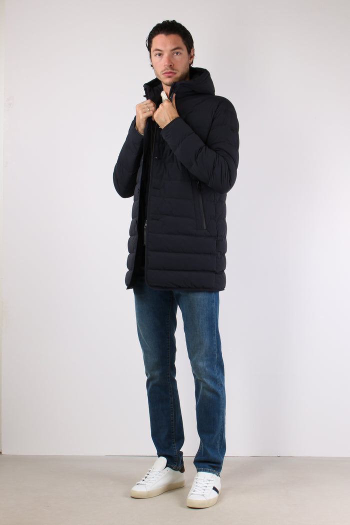 Piumino Lungo Trapuntato Blu Scuro-4