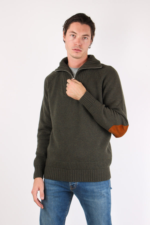 Mezza Zip Tasca Velluto Militare