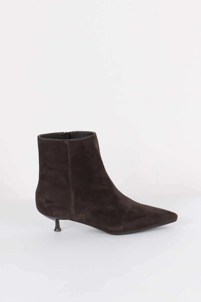 Tronchetto Suede Tacco Basso Moro