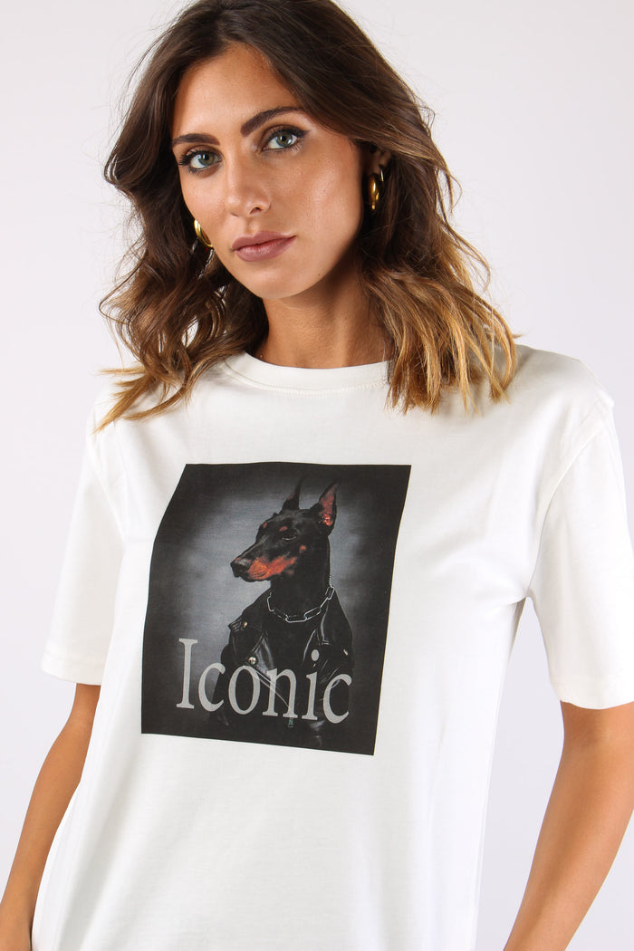 T-shirt Stampa Doberman Bianco-3