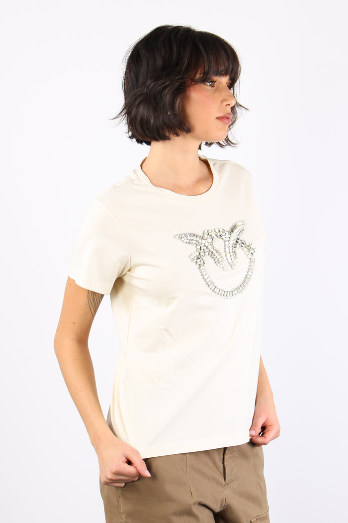 Quentint-shirt Logo Strass Bianco Latte-4