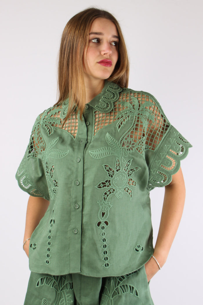 Camicia Lino Ricamo Verde-11