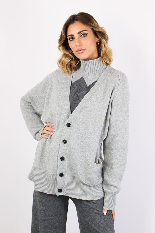 Cardigan Bottoni Lunghezza Med 0 Grigio Chiaro Melange