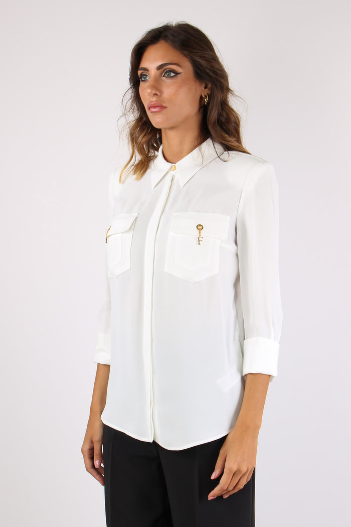 Camicia Viscosa Clip Tasca Avorio-4