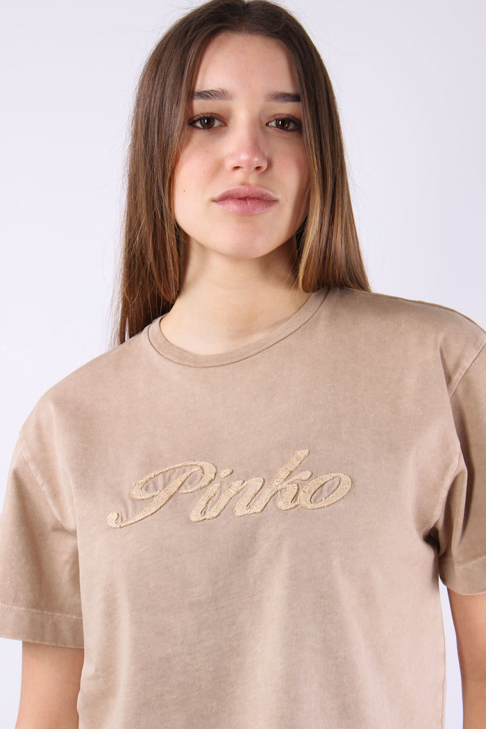 Sheryl T-shirt Logo Pizzo Beige Chantilly-8