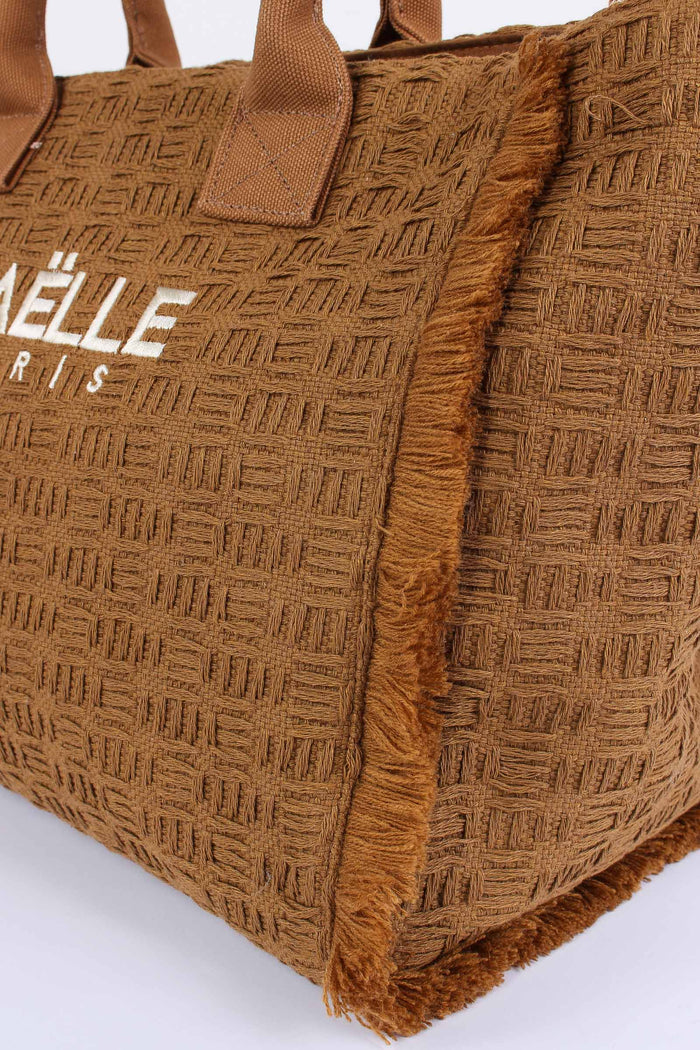 Maxi Tote Frange Ricamo Moka-6