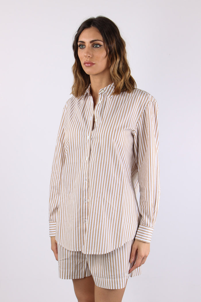 Camicia Cotone Riga Ricamo Schiena Bianco/beige-3