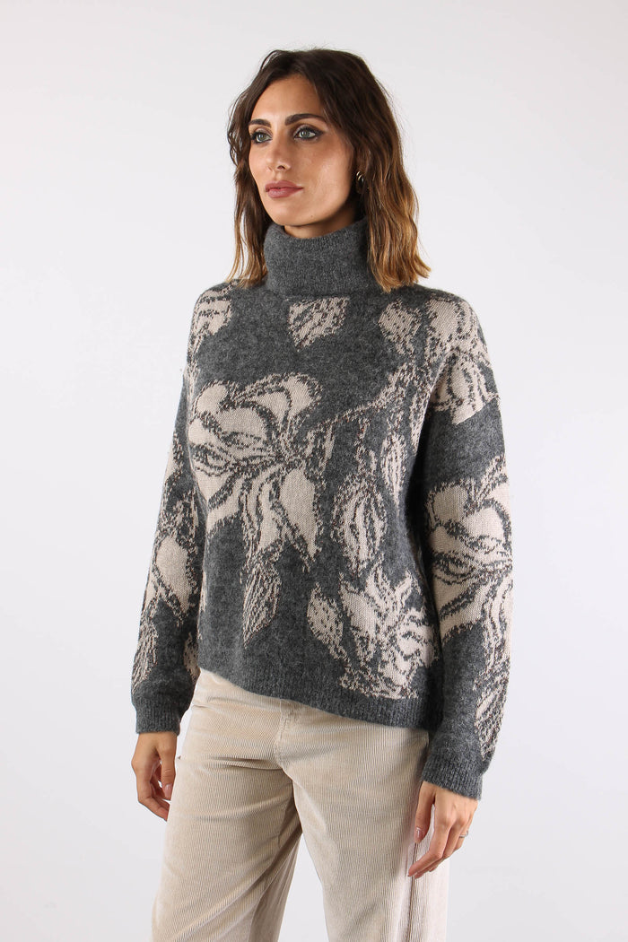 Maglia Collo Alto Alpaca Grigio/beige-3