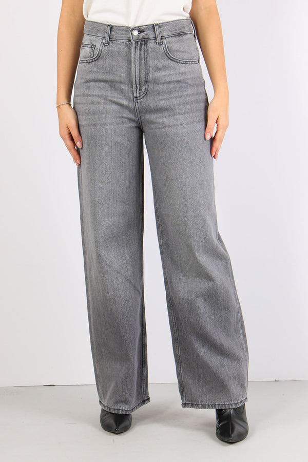 Pantalone Baggy Leg Denim Grigio-2