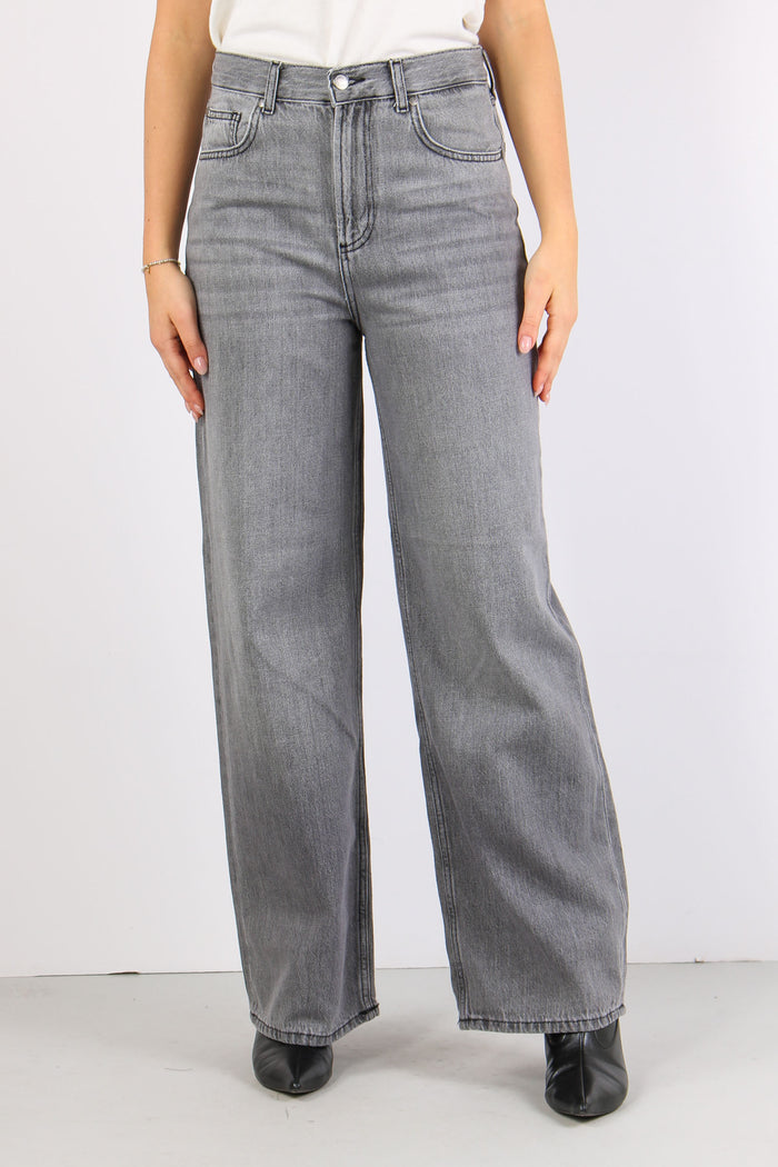 Pantalone Baggy Leg Denim Grigio-2