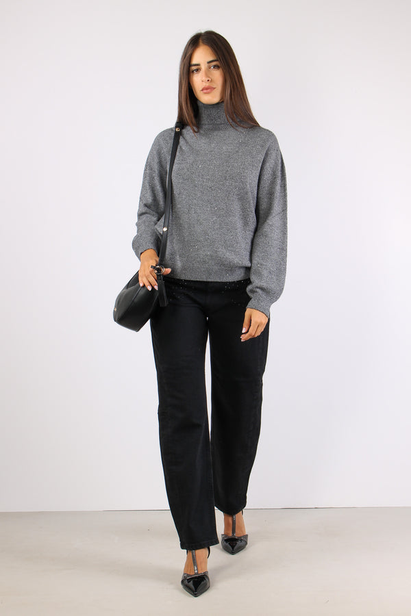 Boy Cascata Strass Tasche Denim Nero