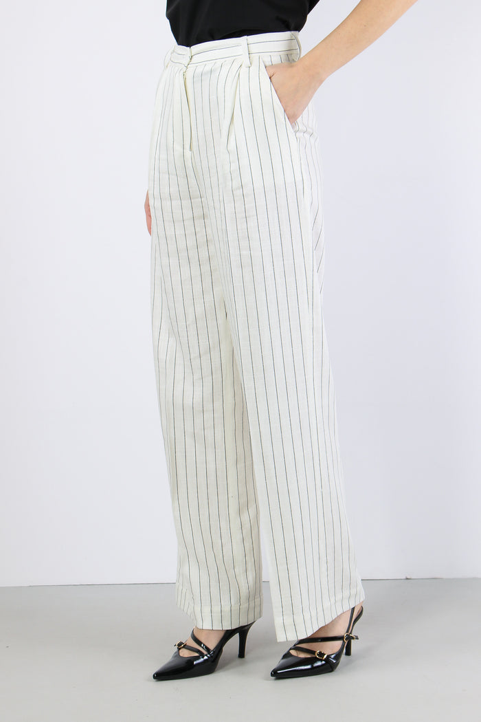 Pantalone Gessato Pences Bianco/nero-3