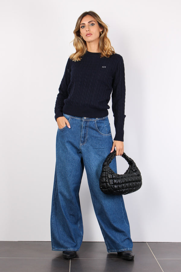 Denim Maxi Palazzo Bottoni Denim Medio