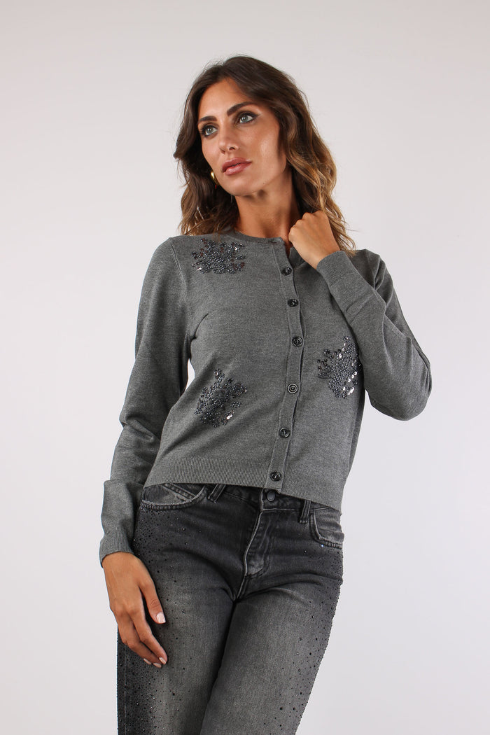 Silvani Cardigan Corto Applicazioni Medium Grey-6