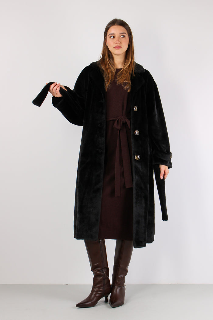 Chamlet Pelliccia Lunga Cintur Black-4