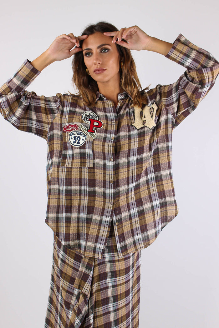 Camicia Check Patch Malva/beige-2