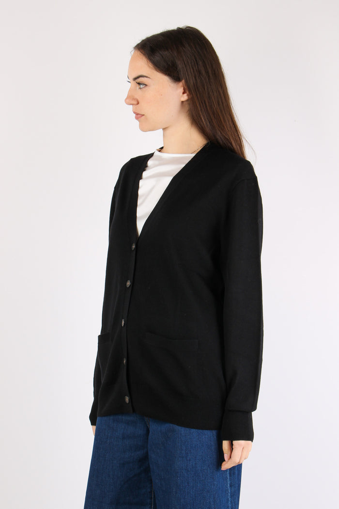 Cardigan Over Tasche Applicate Polo Black-7
