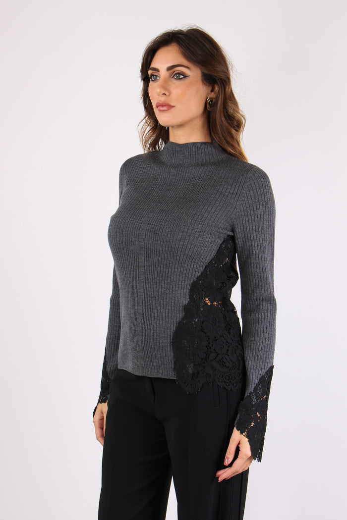 Samoa Maglia Inserto Pizzo Grigio/azul-5