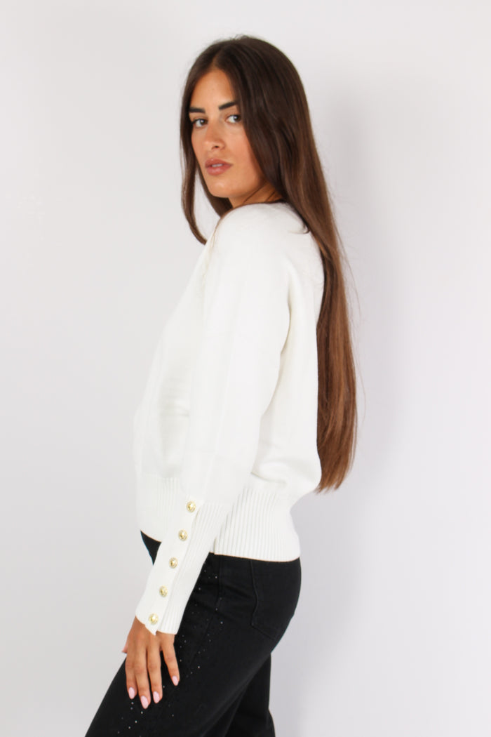 Arwan Maglia Bottoni Manica Latte-4