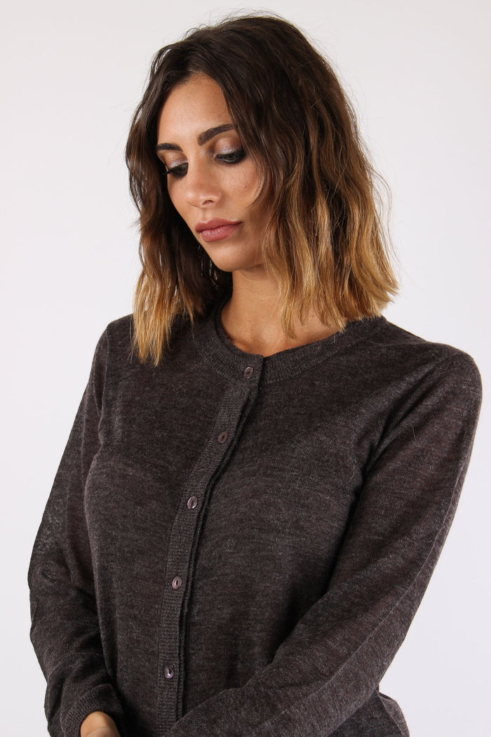 Cardigan In Maglia Bottoni Ebano-7