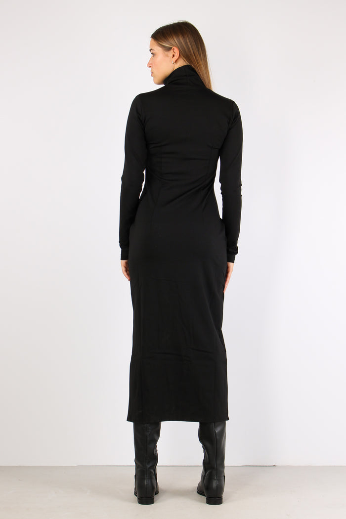 Abito Collo Alto Spacco Nero-7