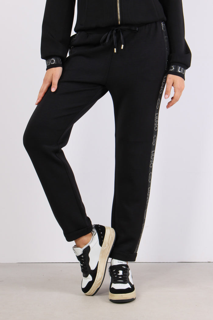 Pantaloni Modal Banda Strass Nero-2