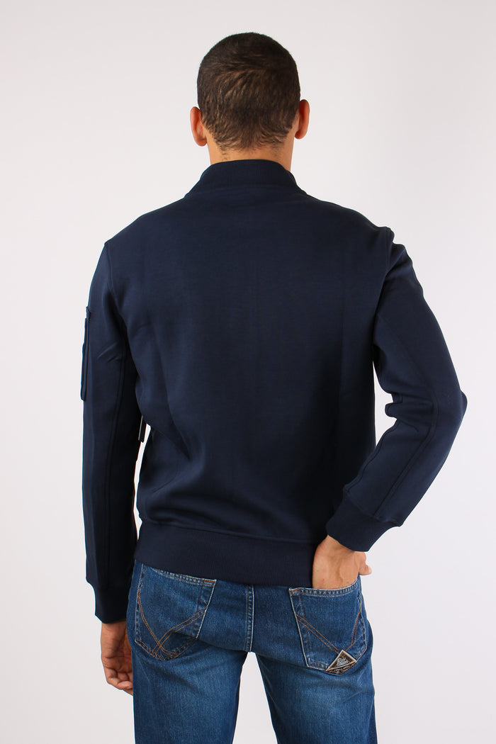 Felpa Zip Tasca Manica Aviator Navy-4