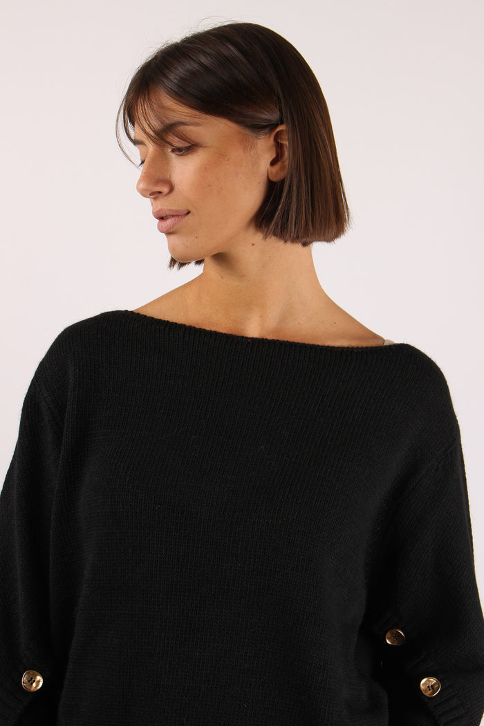Maglia Bottoni Manica Nero-7