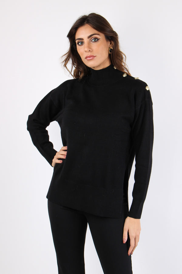 Collo Alto Viscosa Bottoni Oro Nero