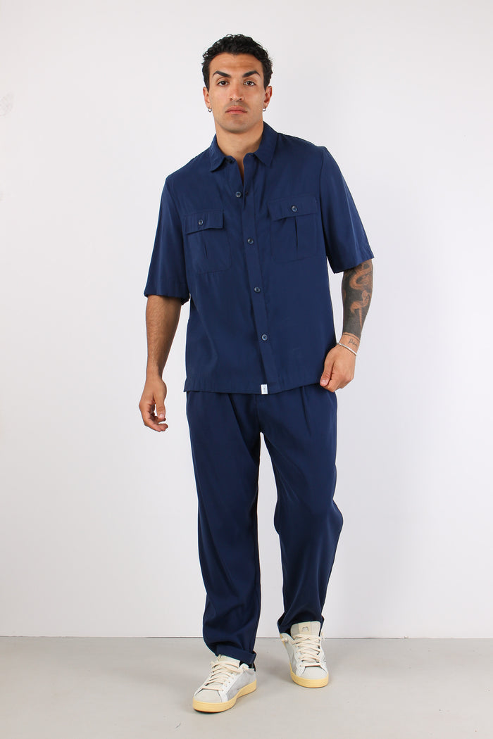 Banana Camicia Tasche Cupro Blu-3