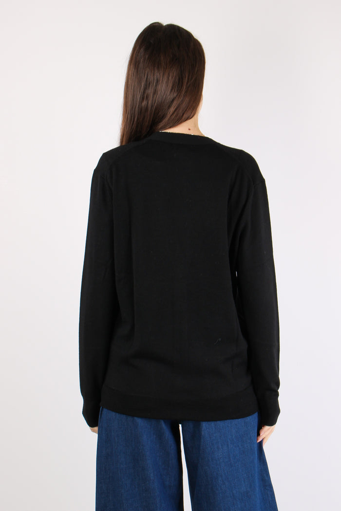 Cardigan Over Tasche Applicate Polo Black-4