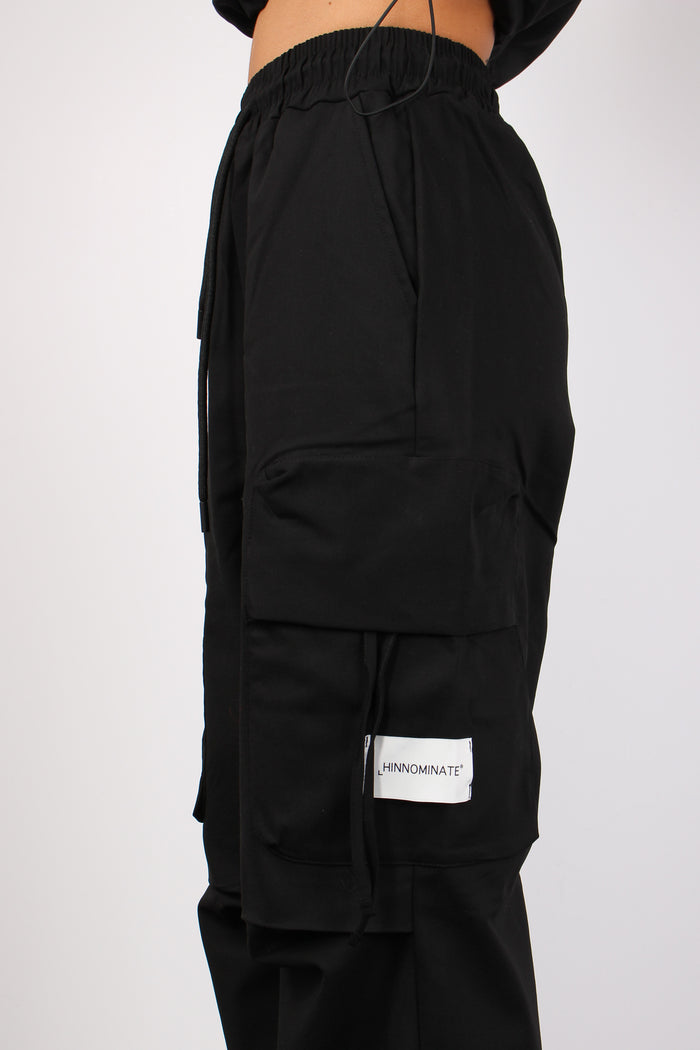 Pantalone Palazzo Maxi Tasche Nero-6