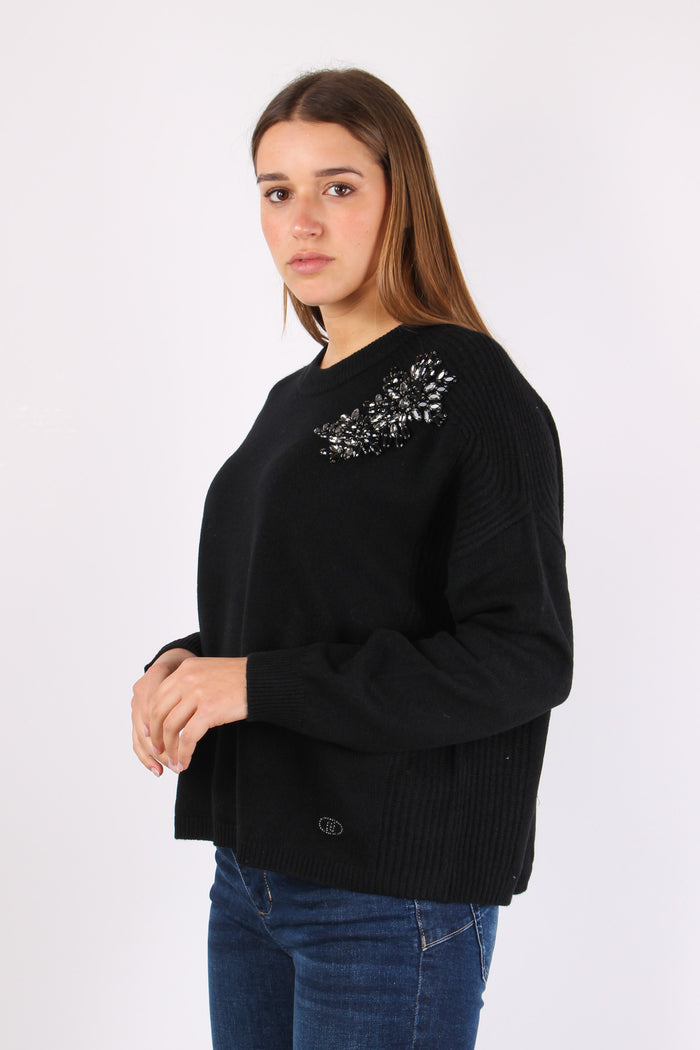 Maglia Girocollo Applicazioni Nero/ricamo-4